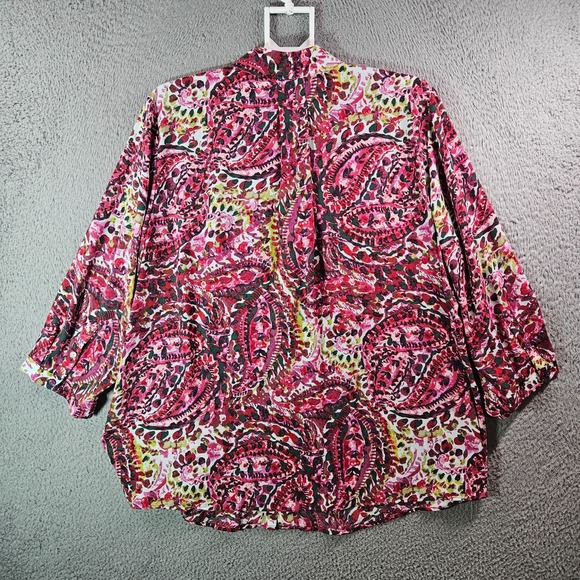 NEW Investments Shirt Top Women 2X Caroline Hidden Button Paisley Red Pink White - Picture 7 of 11